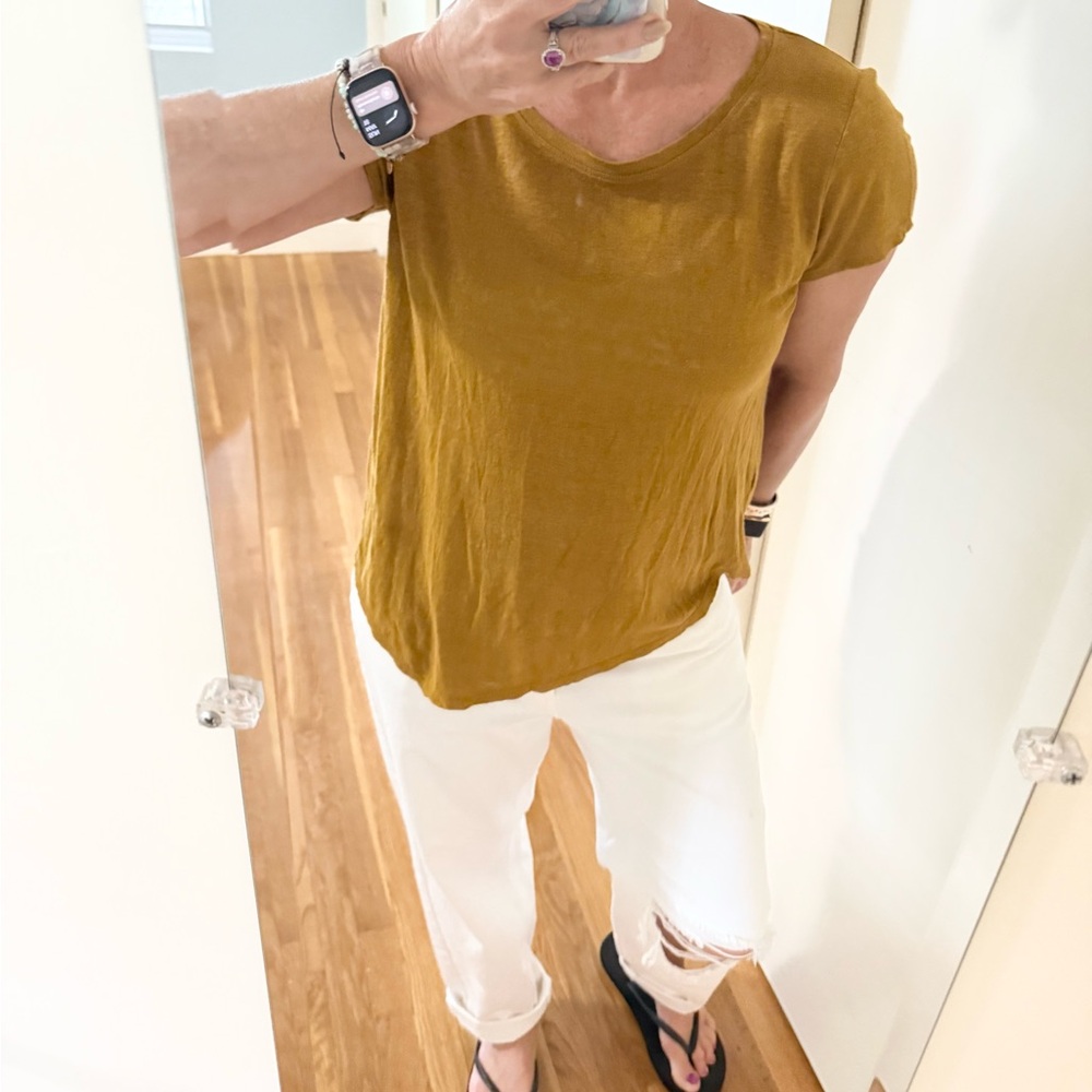 Eileen Fisher Organic Linen Jersey Asymmetric Hem Linen T-Shirt - Picture 3 of 10